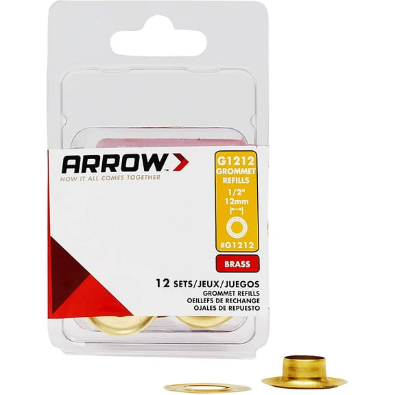 Arrow G1212 Rust-Resistant Brass Plated Grommet Refills (Set of 12), 1/2"