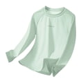 thumbnail image 2 of CUZIBR Youth Kids Girls Shirts Summer Soft Rash Guard Long Sleeve Solid Color Round Neck Athletic Tshirts Uv Sun Protection Lightweight Swim Shirts Tops,Light Green,5-6 Years, 2 of 3