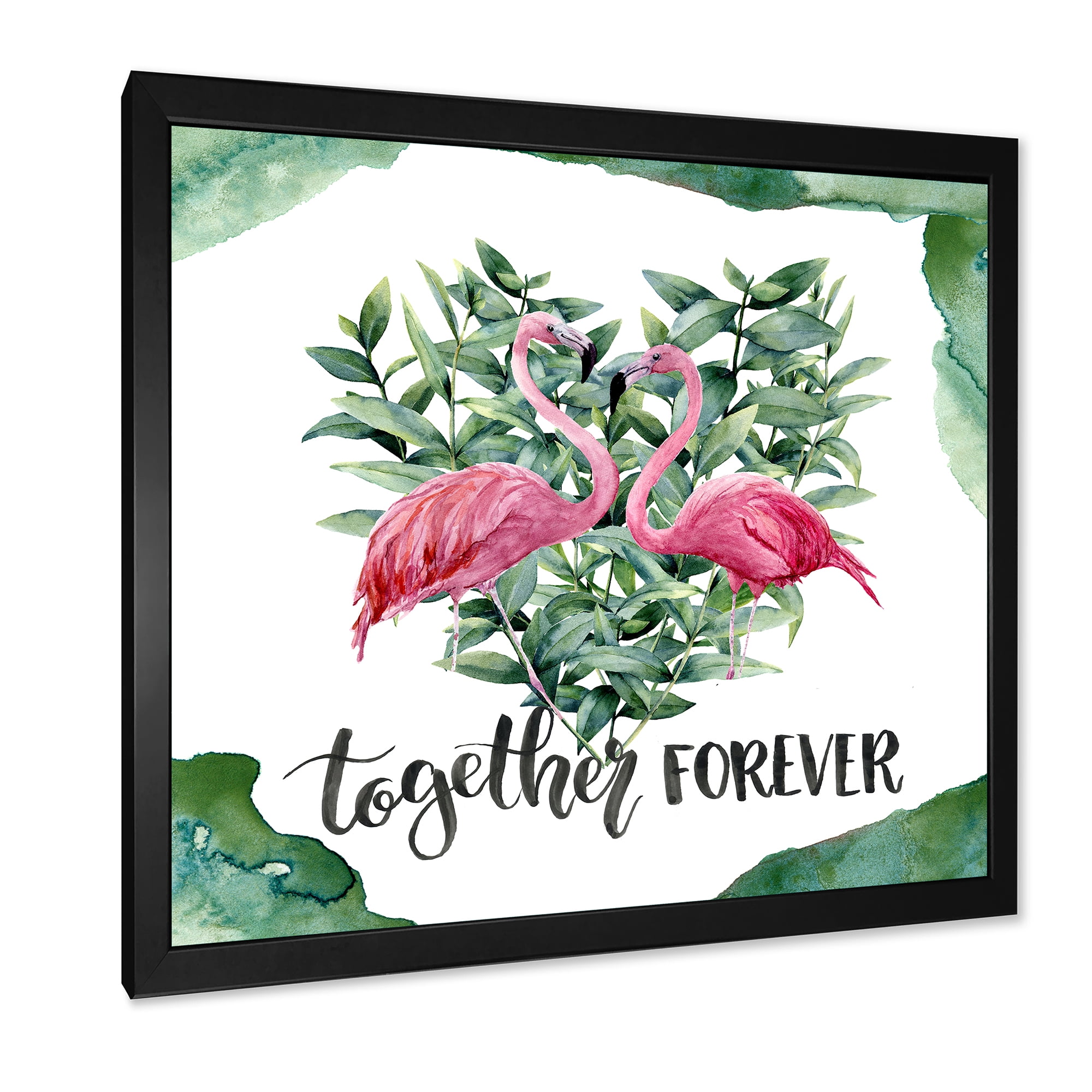 Designart 'Eucalyptus Leaves With Flamingo Floral Heart' Traditional Framed Art Print