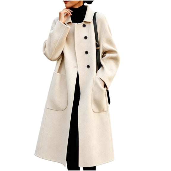 Levmjia Women's Plus Size Longline Wool Look Coat Single Breasted Notched Lapel Pocket Casual Loose Fit Winter Jacket