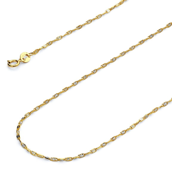 Wellingsale 14k Two Tone Yellow and White Gold Polished Solid 1.2mm Twist Snail Star Diamond Cut Chain Necklace - 24"