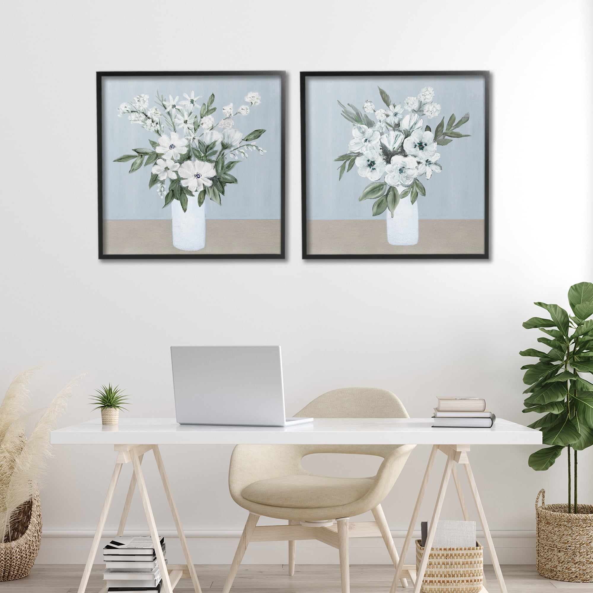 Stupell Industries Mixed White Blossoms 2 Piece Black Framed Giclee Art Set, design by Marilyn Dunlap