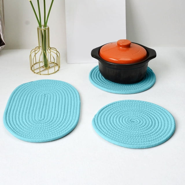 Woven Round Placemats Thermal Insulation Durables Table Insulation Coasterss Coasterss 3pcs