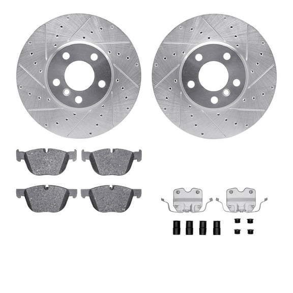 Dynamic Friction Company Front Brake Rotors-Drilled and Slotted-Silver with 5000 Advanced Brake Pads includes Hardware 7512-31093