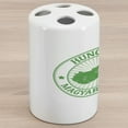 thumbnail image 1 of Hungary Ceramic Toothbrush Holder, Grunge Vintage Rubber Stamp with the Name and Map Magyarorszag Tourist Europe, Decorative Versatile Countertop for Bathroom, 4.5" X 2.7", Green and White, 1 of 4