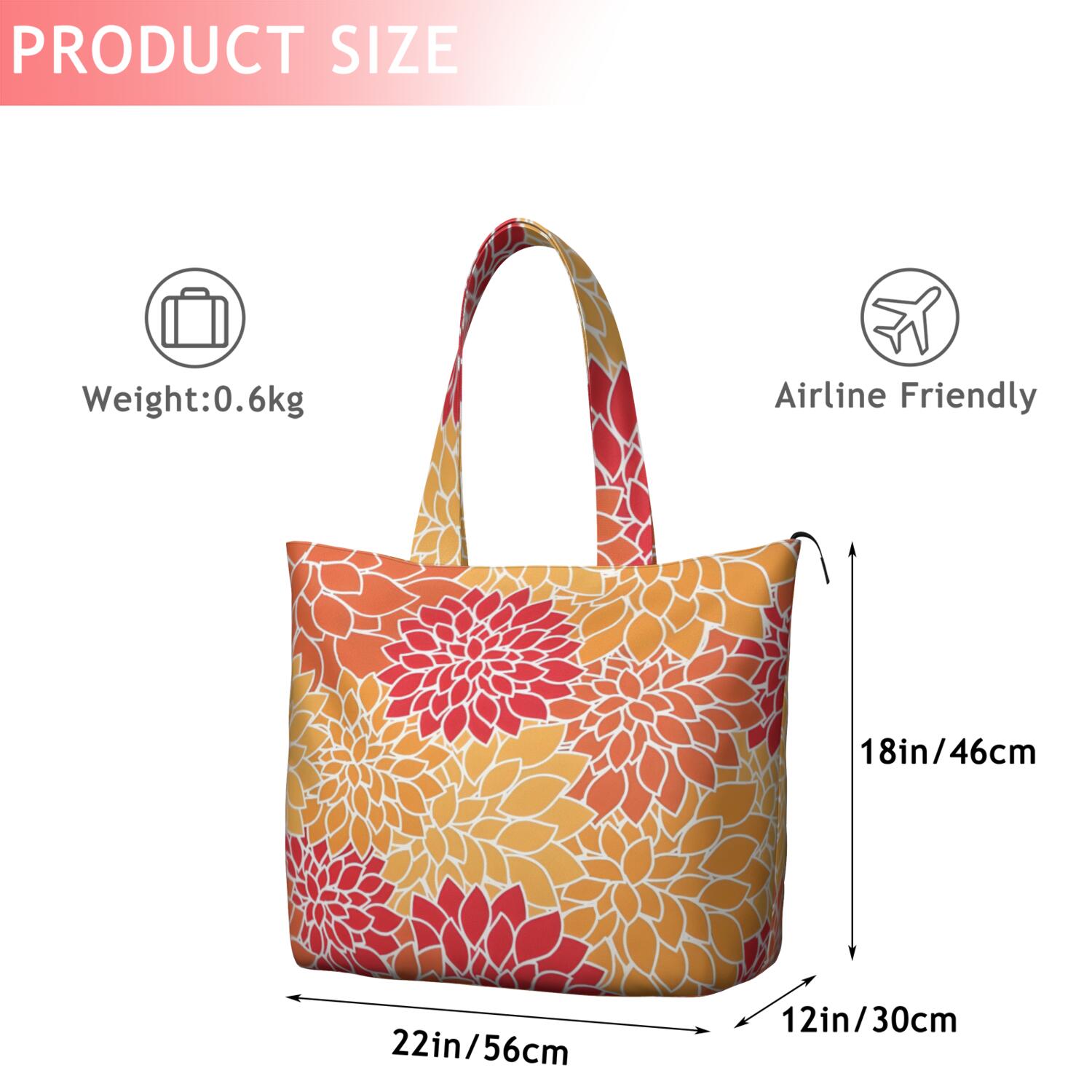 Orange Floral and Petal Pattern Travel Tote Bags for Women Carry On,Large Weekender Bags for Women Travel,Multi Functional Duffle Bag for Work,Shopping,Sports