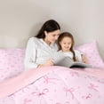 thumbnail image 4 of Erosebridal Pink Ribbon Bow Twin Comforter Sets 3-Piece For Teens Girls,Kids Kawaii Stars Print Bedding Set,Pink Reversible, 4 of 6