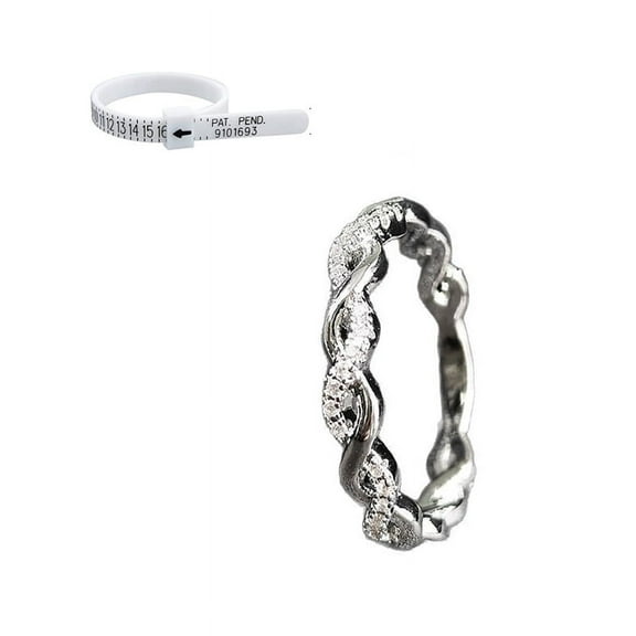 shngshifan Twist Ring for Women Fashion 953 Sterling Silver Stack Twisted Ring Cubic Zirconia Diamond Ring SilverSize(Ring Sizer Measuring Tool 2)