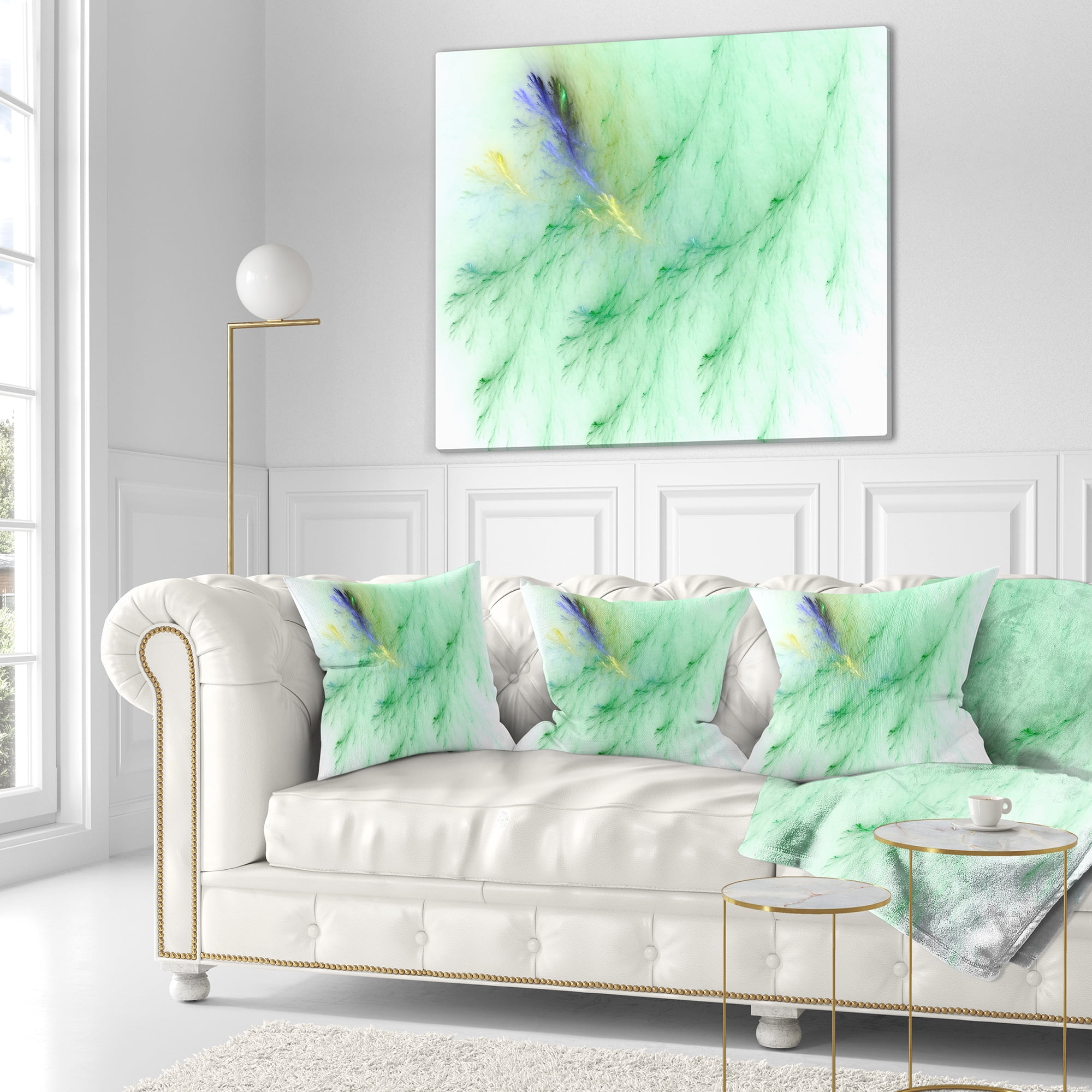 Designart Light Green Veins of Marble - Abstract Throw Pillow - 16x16