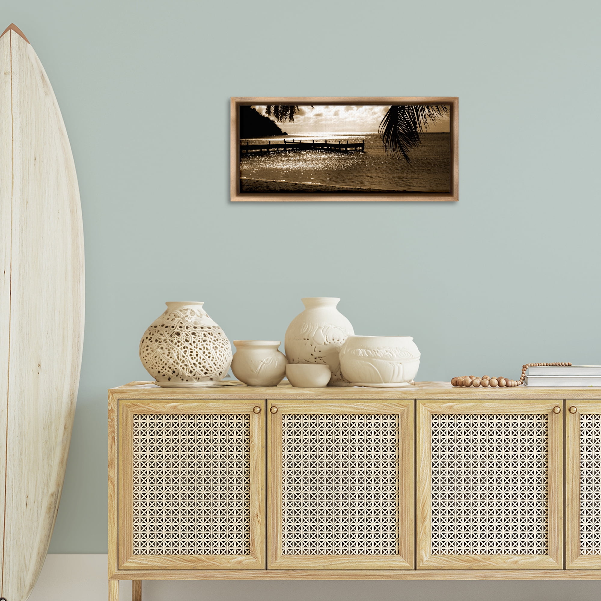 Stupell Industries Wooden Jetty Dock Landscape & Nature Photography Brown Floater Framed Canvas Art Print Wall Art, 31 x 14