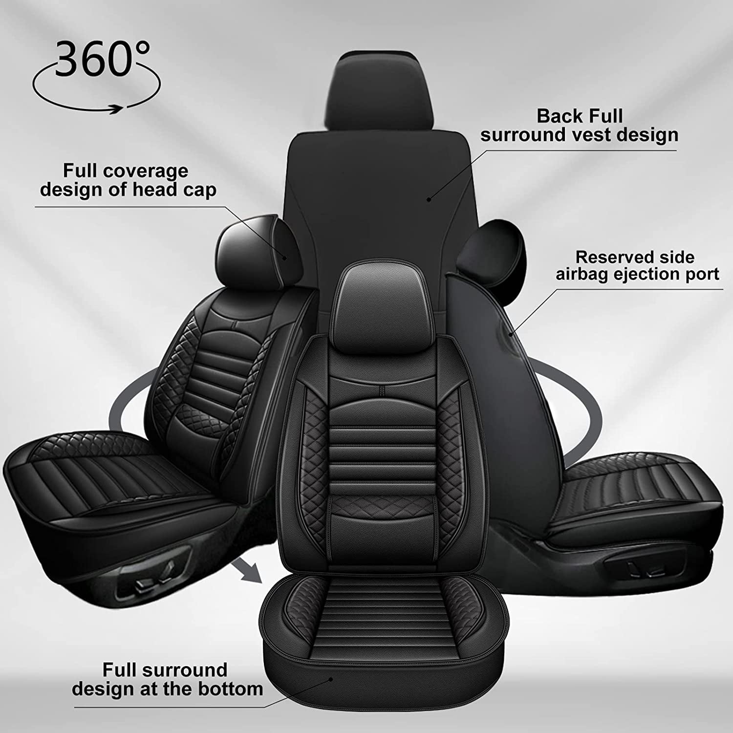 Custom Seat Covers for Ford F150 2009-2026 F250/F350/F450 2017-2026: 5 Seat Full Set Faux Leather Truck Seat Covers Car Cushion (Black)