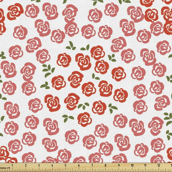 Spring Sofa Upholstery Fabric by the Yard, Rose Petal Bouquets Pattern Bridal Fragrance Beauty Petals Love Floral, Decorative Fabric for DIY and Home Accents, Coral Vermilion Green by Ambesonne