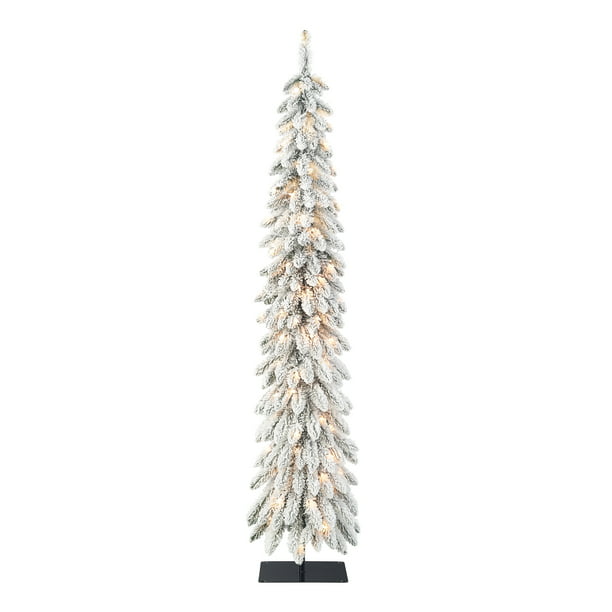 Holiday Time 6ft Pre-Lit Flocked Pencil Alpine Artificial Christmas ...