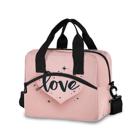 Insulated Crossbody Lunch Bag 10L Lunch Tote with Adjustable Shoulder Strap for Work Office Picnic Heart-shaped with Word Love