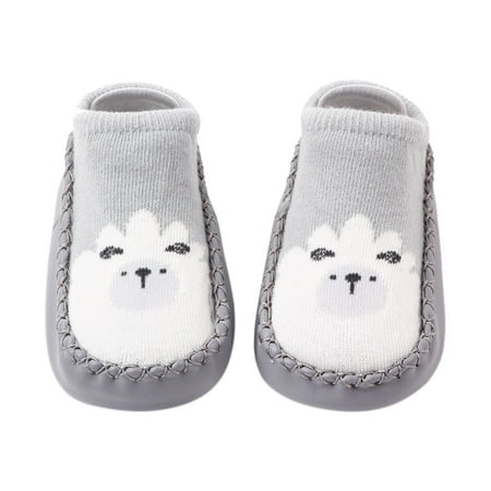 

Baby Sock Shoes Size 0-6 Months Korean Version Low Top Floor Boat Slipper Hole Bowknot Leather Slipper Flats Comfort Lightweight Elastic First Birthday Grey Boots