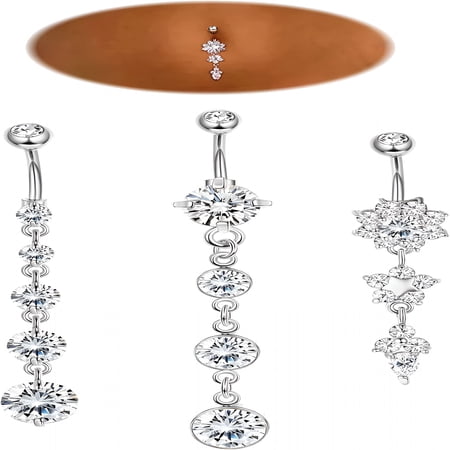 DESIGNICE 3-6Pcs 14G Stainless Steel Belly Button Rings for Women Flower Dangle Belly Button Rings Navel Piercing Jewelry