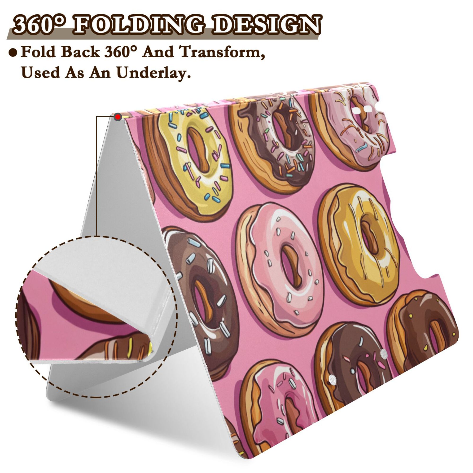 FORMRS A4 Clipboard Folder with Pen Holder Horizontal Foldable School Office Binder, Cute Doughnuts Pattern