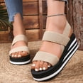 thumbnail image 2 of Rokment Womens Comfortable Elastic Band Platform Wedge Walking Sandals Casual Athletic Stretchy Memory Foam Chunky Heeled Slip on Beach Summer Shoes for Vacation Khaki Size 8, 2 of 6