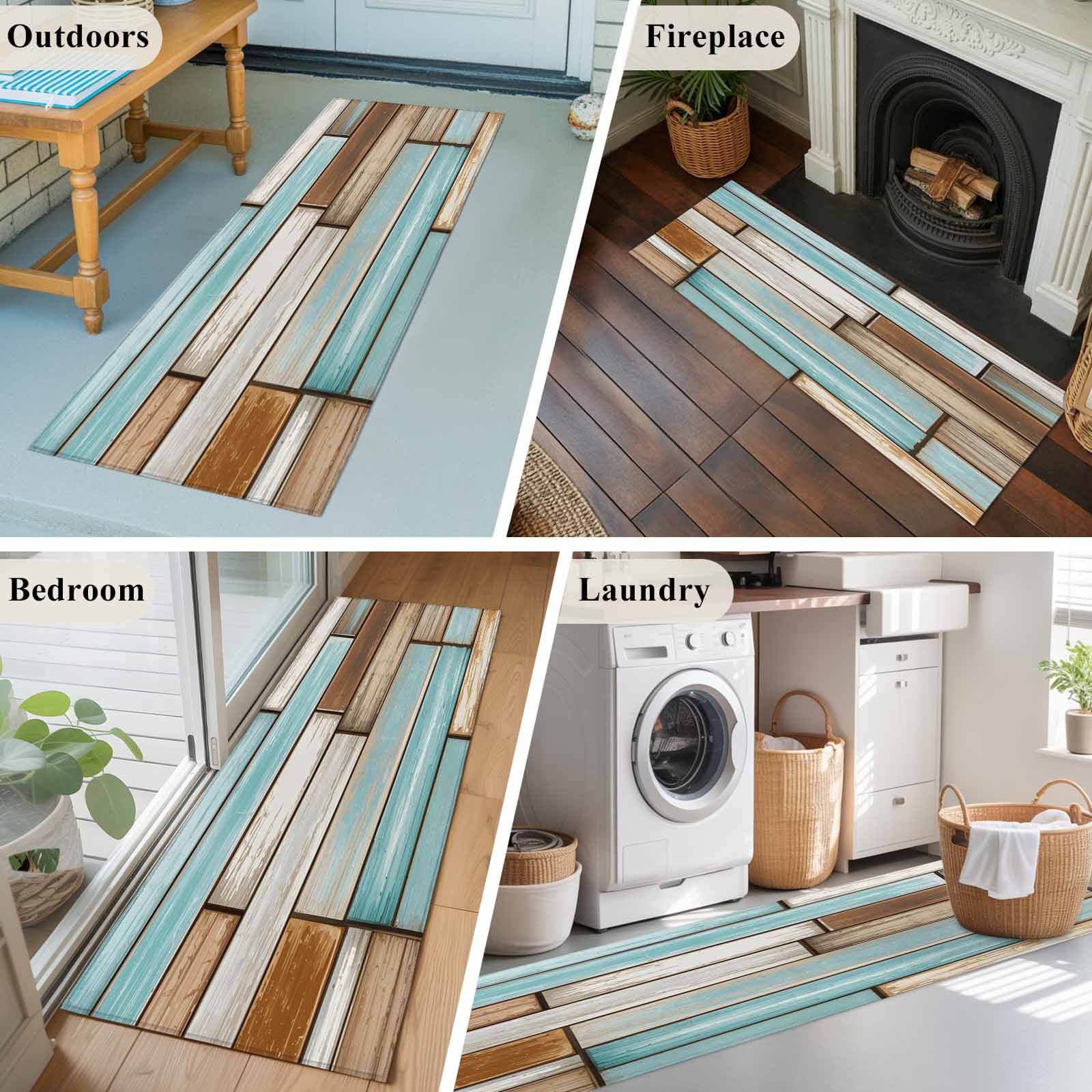 Runner Rug 2'x6', Blue Brown Vintage Washable Non-Slip Hallway Runner Rugs, Retro Farmhouse Elegant Pastoral Bedside Rugs Floor Mats Carpet Runners for Kitchen Bathroom Laundry Room