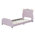 thumbnail image 4 of DreamBuck Twin Size Platform Bed, Upholstered Platform Bed with Light Stripe, Wood Bed Frame with Velvet Bear-Shaped Headboard, Twin Bed Frame for Girls, , Teens, No Box Spring Required, Pink, 4 of 9