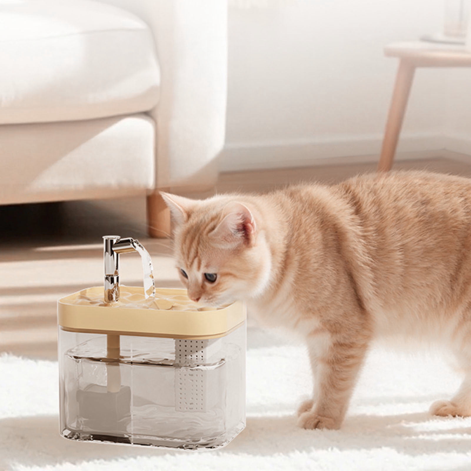 YIFAEUX 1.5L Transparent Pet Water Fountain Automatic Cat Drinking Dispenser with 3 Filter Sponge Electric Pet Drink Bowl for Indoor Cats Dogs