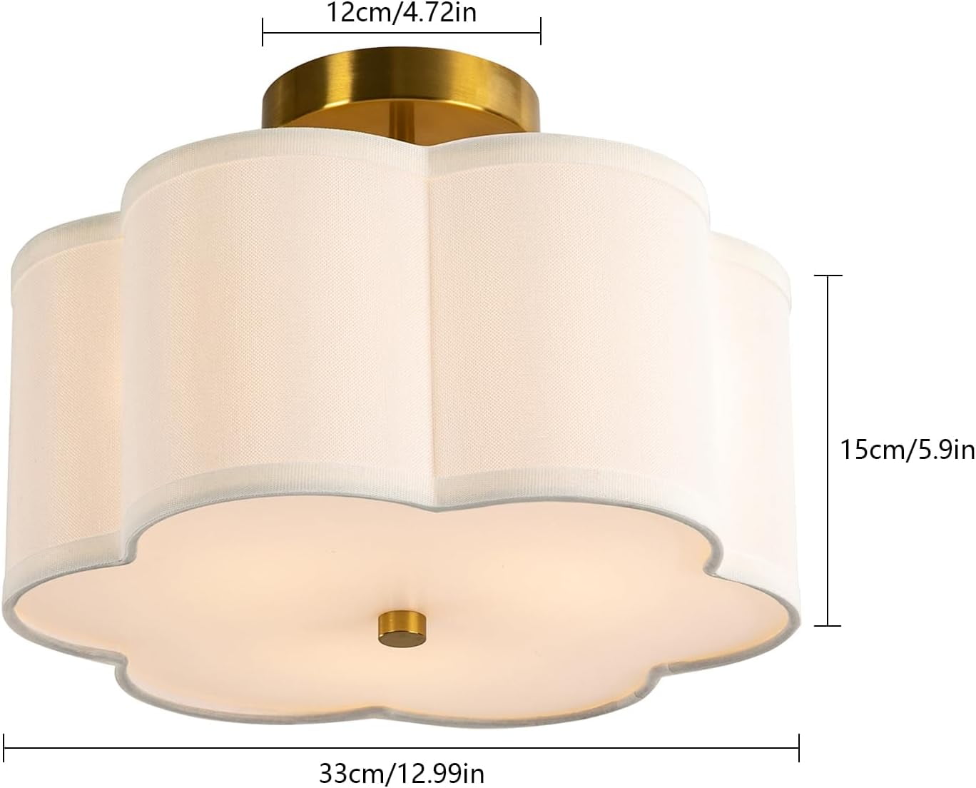 3-Light Semi Flush Mount Ceiling Light Fixture Modern Close to Ceiling Lamp with Fabric Shade Antique Brass Ceiling Light for Bedroom, Dining Room, Corridor, Living Room