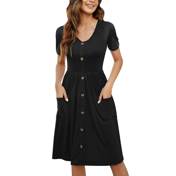 Kcodviy Women Summer Casual Short Button Front Dress Sleeve Dresses Button Down Summer Midi Dresses for Women Knee Length Dress with Wrap Summer Dress Pockets