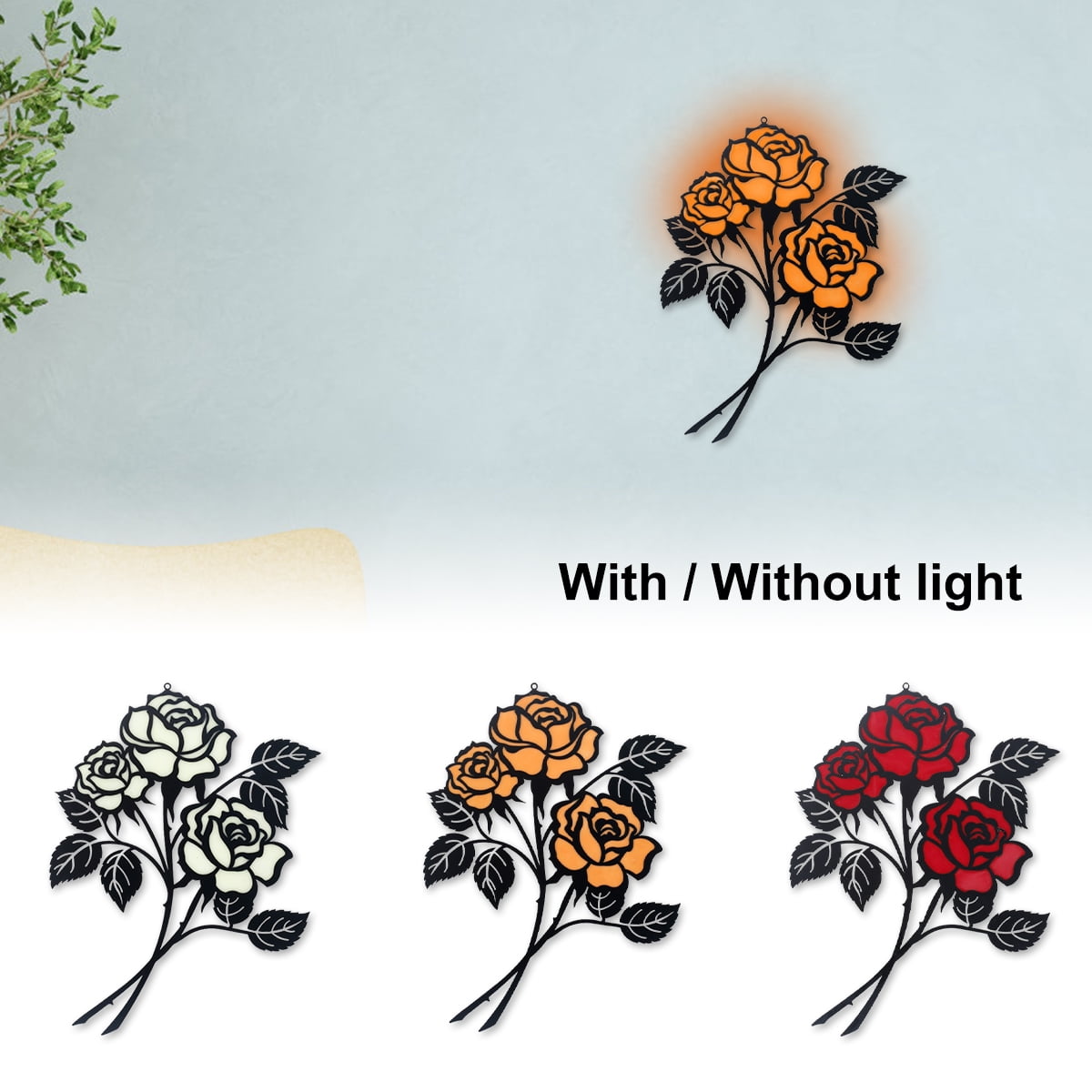 JTWEEN Metal Rose Wall Decor,16.14*7.87in Black Creative Metal Rose