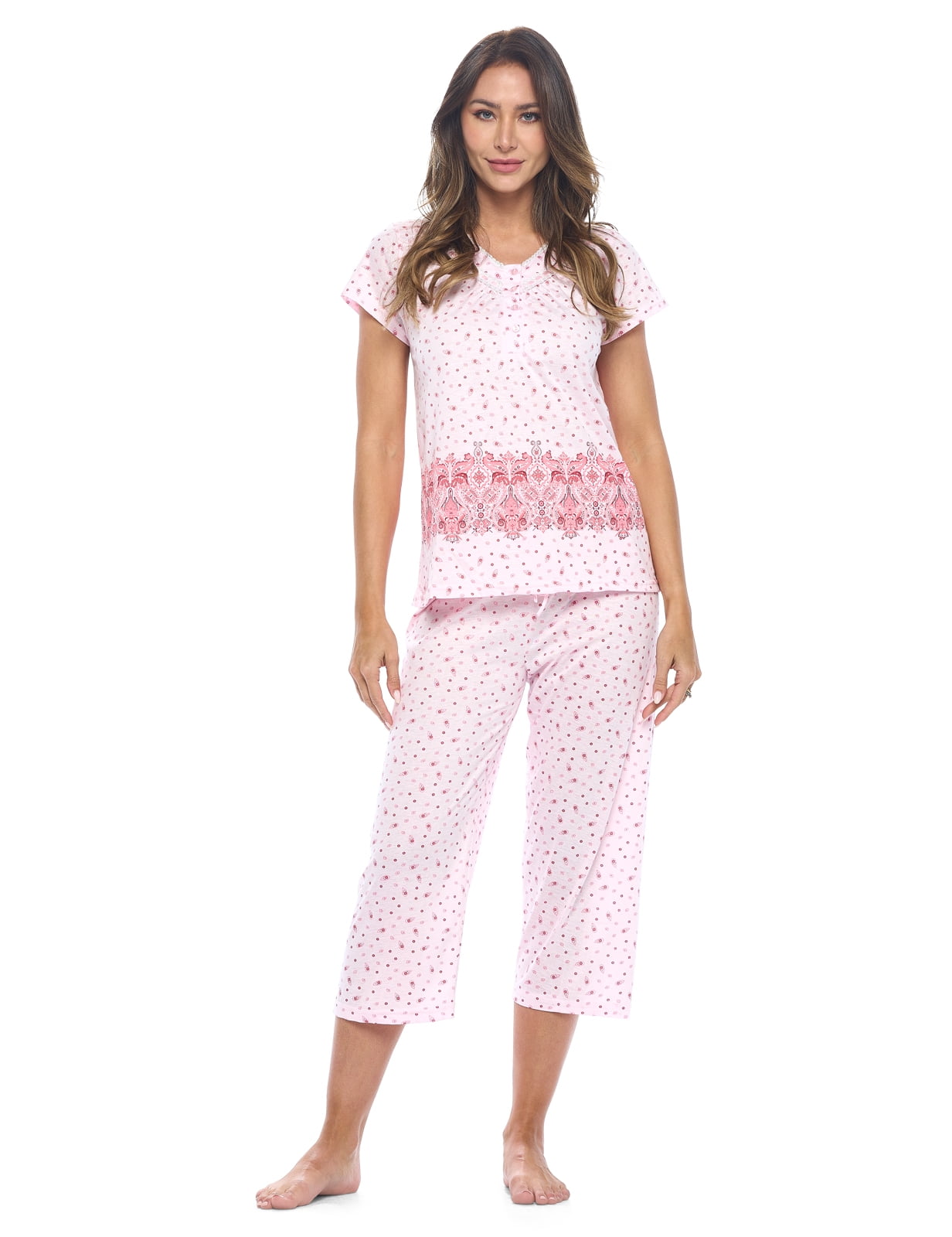 Casual Nights Women's Capri Pajama Set, Top with Capri Pants Pjs Floral