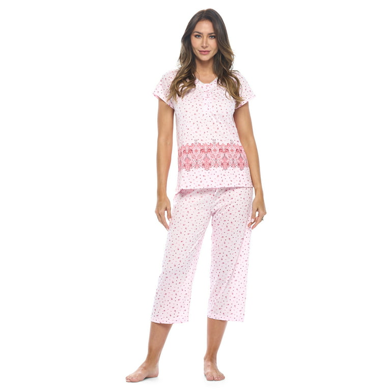 Casual Nights Women's Capri Pajama Set, Top with Capri Pants Pjs Floral  Pajama Sets