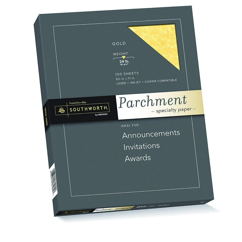 Parchment Specialty Paper, 8.5 x 11, 24 lb/90 gsm, Gold, 100 Sheets