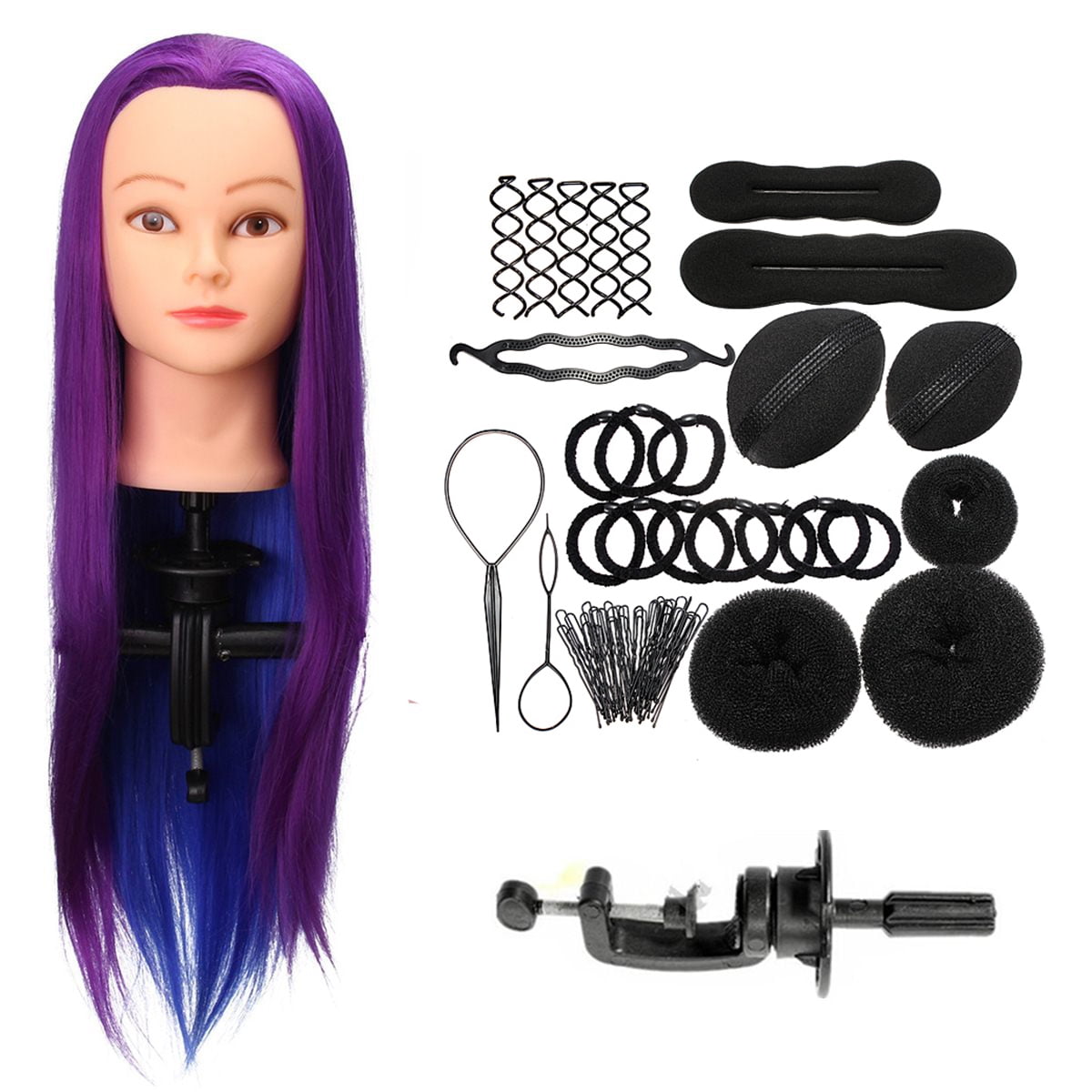 27'' Rainbow Color Hair Training Mannequin Head，Hairdressing Makeup Practise Head ,With Clamp