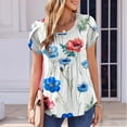 thumbnail image 2 of Wyobmus Womens Summer Tops Casual Crew Neck Short Sleeved T-Shirt Oversized Floral Print Front Pleated Ribbed Tee Tops D-Multicolor, 2 of 7