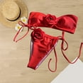 thumbnail image 2 of 2Pcs/Set Women Sexy Bikini Set Flower Decor Bandeau Bra Lace-up Swim Briefs Set Solid Color Quick Drying Swimsuit Beachwear-Red,S, 2 of 8
