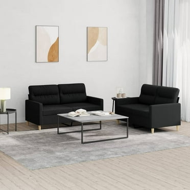 vidaXL 2 Piece Sofa Set with Cushions Black Fabric