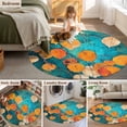 thumbnail image 5 of Orange Leaf Round Area Rug 5 FT, Non Slip Bedroom Rugs, Abstract Oil Painting Branch Turquoise Washable Soft Circular Carpet Non-Shedding Floor Mat for Kitchen Dining Room Foyer Balcony Dorm, 5 of 8