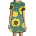 thumbnail image 3 of USSUMA Ladies Flowy Mini Skater Sun Dress, Summer Dress Long-Sleeves Round Neck Tie Dye Sunflower Design Vintage Plus Size Dress High Waist Flattering, 3 of 4