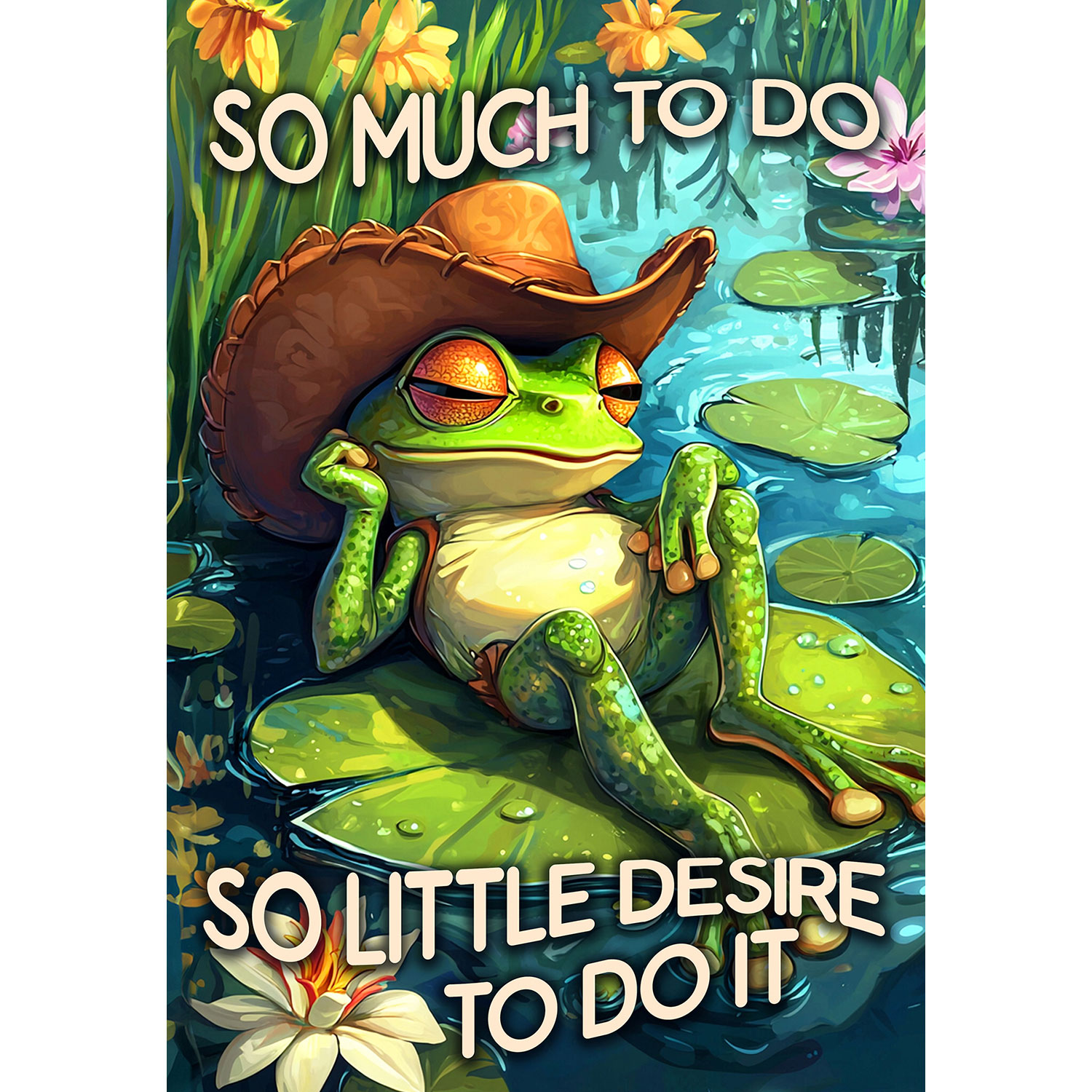 America Forever So Much To Do Frog House Flag, 28 x 40 inch Double Sided, Funny Frog Cowboy Hat Sunglasses Lily Pad, Humor Motivational Quote Outdoor Decor Flag