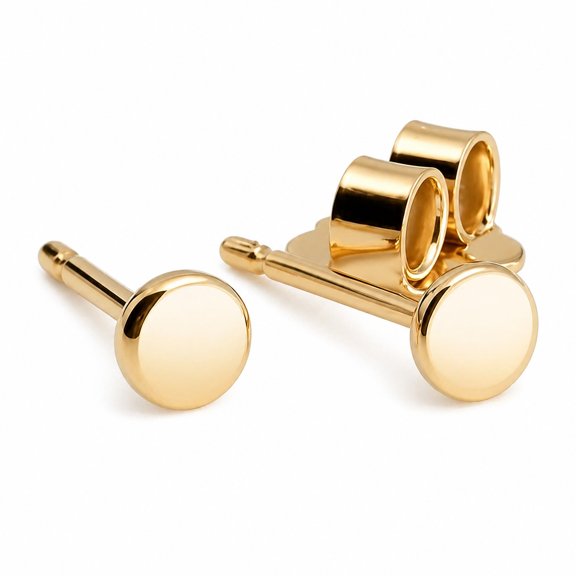 3mm Gold Filled Disc Post Stud Shiny Discs Earrings Flat Round Hypoallergenic Jewelry (3mm Round | Shiny | 14K Gold Filled)