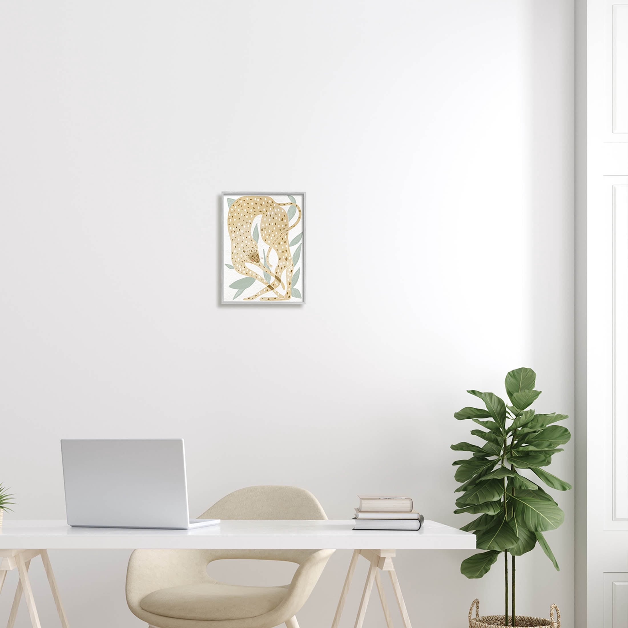 Modern Cheetah Botanical Leaves Animals & Insects Graphic Art Gray Framed Art Print Wall Art