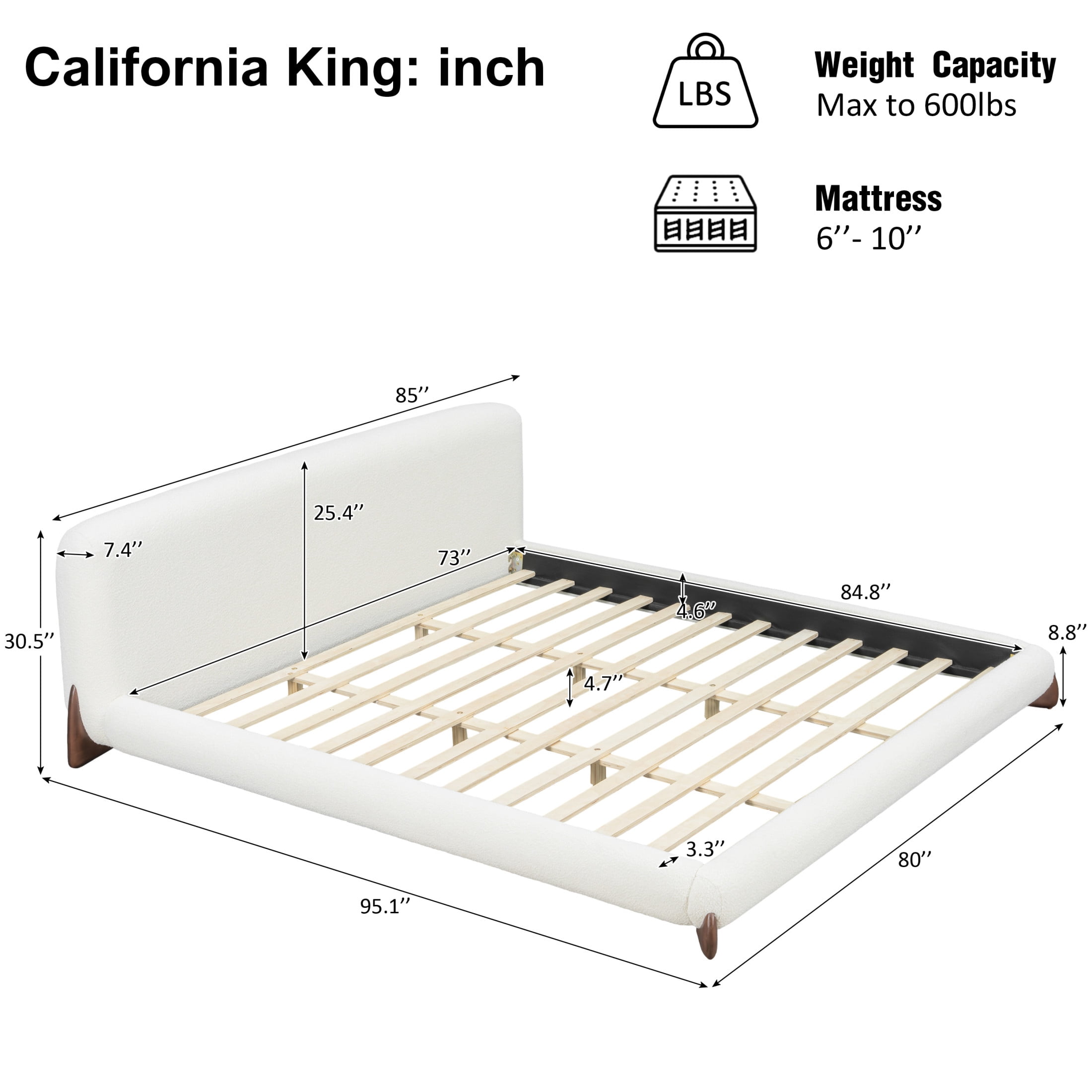 Christopher Knight Home California King Boucle Upholstered Platform Bed with Thick Headboard, White