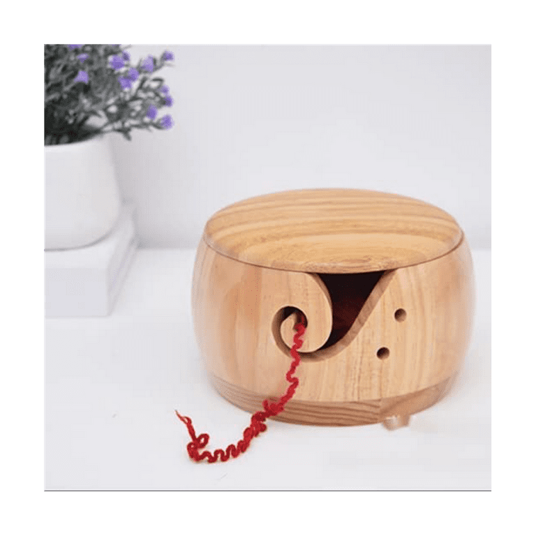 Wooden Yarn Bowl,Yarn Bowls with Lid for Knitting Crochet Yarn Ball Holder  Handmade Yarn Storage Bowl,Light Wood 
