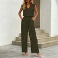 thumbnail image 6 of Karymi T Shirts for Women 2-Piece Casual Set, V-Neck Short Cap Sleeve Blouse + High Waist Drawstring Wide Leg Pants with Pockets, Elegant Solid Outfit Going Out Tops, 6 of 8