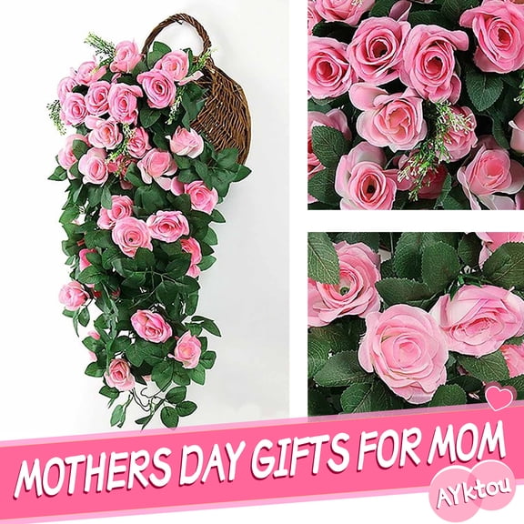 AYktou Fake Plants-Artificial Flowers,Hanging Planters for Indoor/Outdoor Plants,Fake Roses Hanging Flowers,Hanging Plant Flowers Basket for Home Porch Patio Balcony Farmhouse Decor Wedding Backdrops