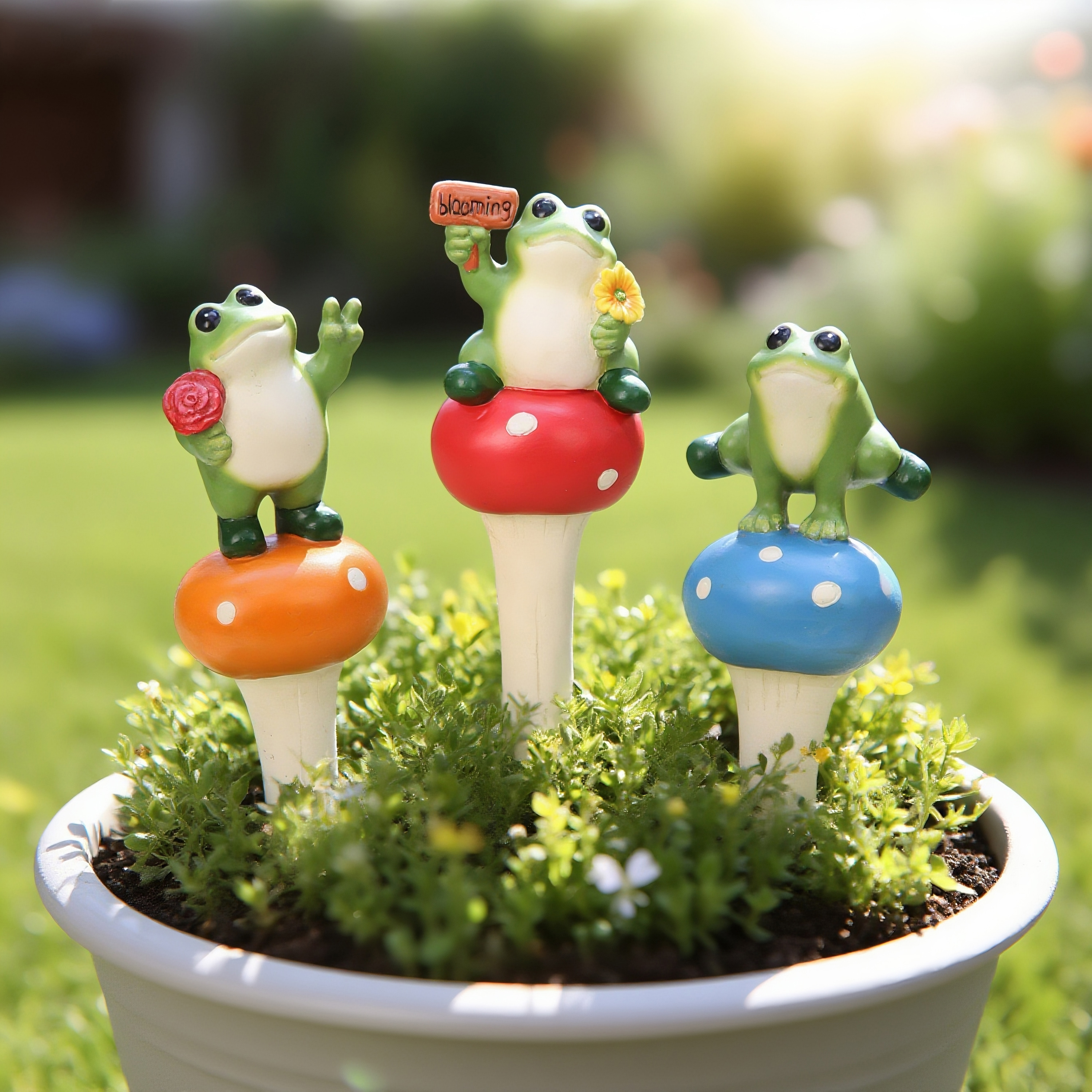 Mainstays Outdoor 3PK Frog and Mushroom Planter Stakes, 2.13 in L x 1.75 in W x 7.75 in H