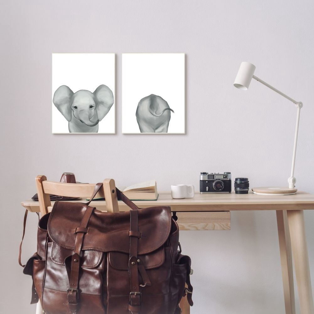 Stupell Industries Baby Elephant Front and Behind Children's Zoo Animals Canvas Wall Art Design by Ziwei Li, 2 Piece, 16" x 20"