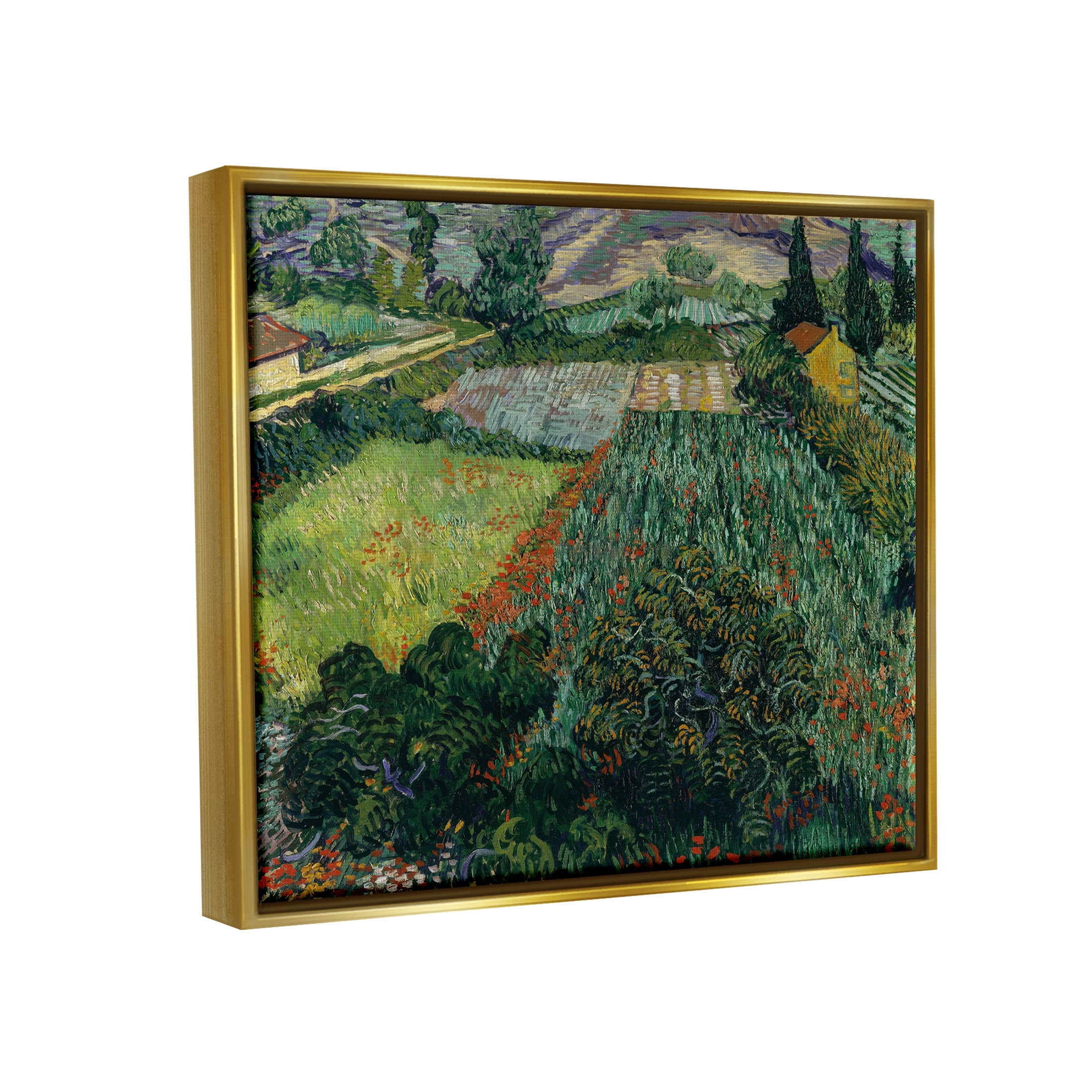 Field With Poppies Van Gogh Rural Scenery Landscape Painting Metallic Gold Framed Art Print Wall Art