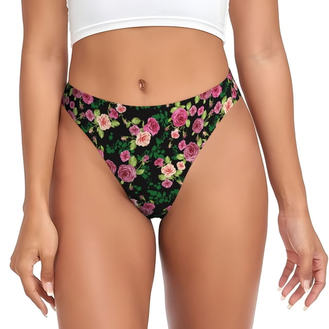 Balery Rose Flowers Tangas de Algodón para Mujer con Estampado – Ropa Interior Sexy, Transpirable, G-string-XX-Large