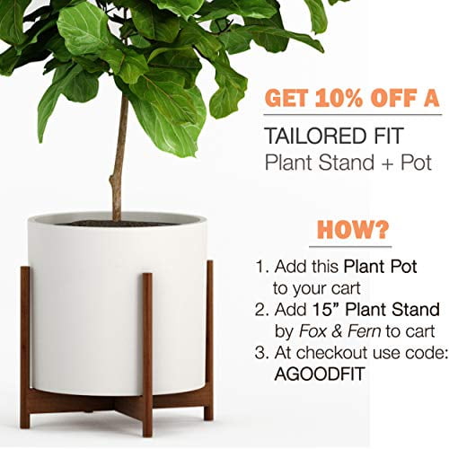 Fox & Fern 15" Large Planter Fits Plant Stand - Drainage Plug - Indoor Outdoor - Matte White