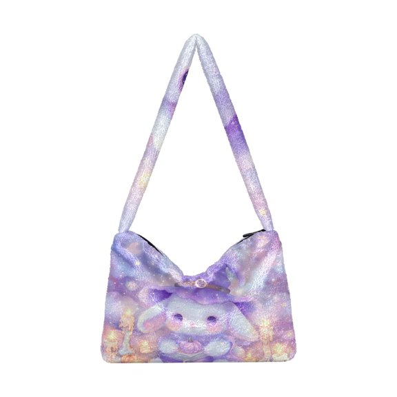 DIXRUYEE Little Rabbit with Magic Hat Print Plush Shoulder Bag Soft Faux Fluffy Hobo Tote Bag With Zipper Closure Casual Lightweight Crossbody Handbag